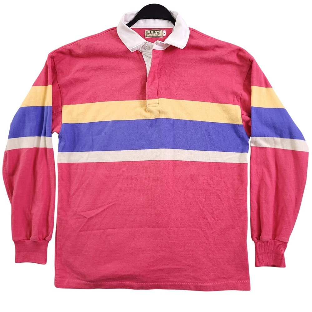 Vintage LL Bean Rugby Shirt Men M Pink Stripe Colorful Made in USA 90s